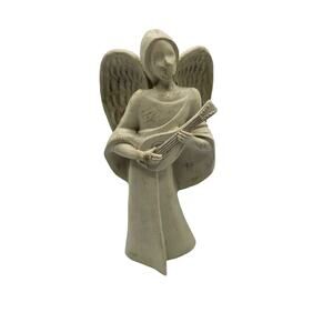 Vintage Angel Playing Mandolin Guitar Carved Stone Figurine